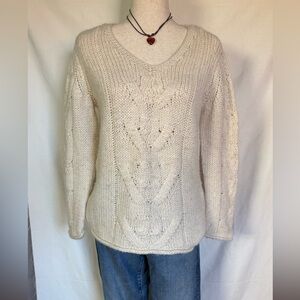 J. Jill Cozy Cable Knit Sweater in Cream with Soft V Neckline